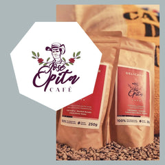 Logo Jose Opita Cafe mit zwei Tüten Kaffeebohnen à 250g und 1000g